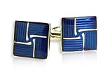 Classy Teal Blue Pinwheel Cloisonne Silver Cufflinks with Presentation Box
