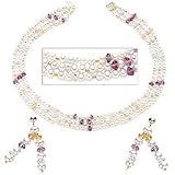 14K Cultured Freshwater Pearl with Gemstones Earring and Necklace Set
