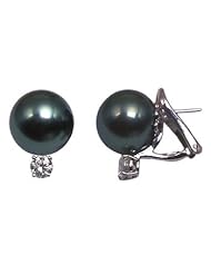 14K white gold 13mm Black Tahitian cultured pearl and diamond 1.0 t.d.w. earring