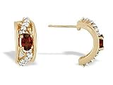 14K Yellow Gold Genuine Oval Garnet and Diamond Hoop Earrings