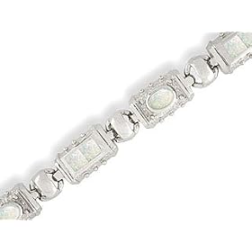 14K White Gold Genuine Square Opal Bracelet by Opal Bracelets