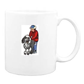 Mug with body, poodle, individuals, individual, domestic, humans, girl, dog, person, fasten, human, fix, persons, dogs, leash, people, animal, collar