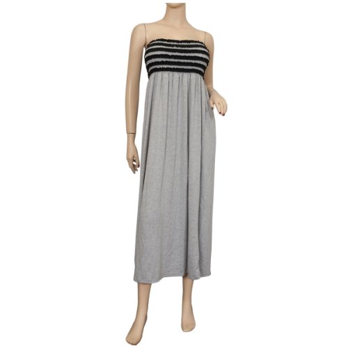 Plus Size Gray Smocked Bodice Maxi Babydoll Dress - 2X