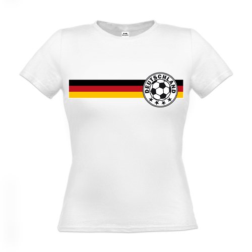 dress-puntos Woman T-Shirt Fußballlogo mit 4 Sterne auf Deutschlandfahne Schwarz Rot Gold drpt-w00356-2 Textil white / Motiv mehrfarbig / Gr. S