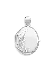 Small Polished/Floral Design Picture Locket, Sterling Silver