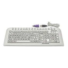 Large Print USB Computer Keyboard (White with Black Letters) for Visually Impaired Individuals