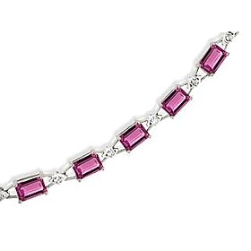 14K White Gold Genuine Emerald-cut Pink Tourmaline and Diamond Bracelet by Jewels For Me