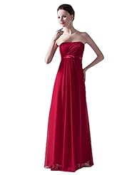 A-line Strapless Floor Length Lace-Up Chiffon Empire   Waistline Bridesmaid Dress 