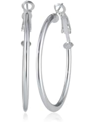 Sterling Silver X-Large Polished Flat Tube Clutchless Hoop Earrings (1.6" Diameter)