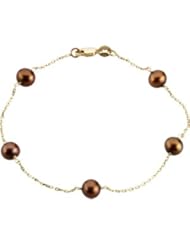 Clevereves 14K Yellow Gold 05.50-06.00 mm 07.50 Inch Freshwater Cultured Dyed Chocolate Pearl Station Bracelet