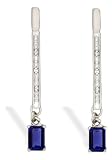 14K White Gold Emerald-cut Created Sapphire and Diamond Dangle Drop Earrings