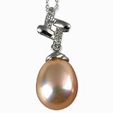 Gold 10-11mm Interlocked Cultured Pearl 14k Gold Diamond Pendant / Necklace