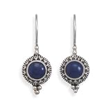  Sterling Silver French Wire Earrings, 6mm Lapis Lazuli Bali Bead/Rope Edge, 5/8 inch