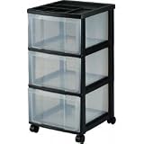 3 Drawer Chest-Black Plastic-Clear Drawers (Black) (26.5H x 12.25W x 14.5D)
