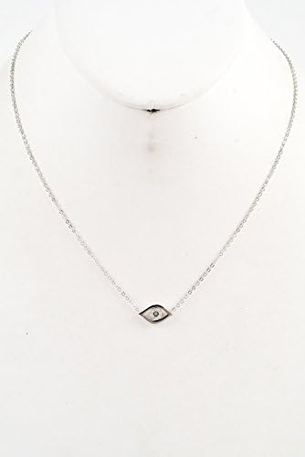 GlitZ Finery Evil Eye with Crystal Pendant Necklace (Rhodium)