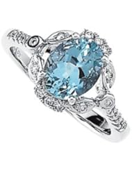 Ann Harrington Jewelry 14k White Gold 1/6 Ct Tw Diamond And 9x7 mm Oval Genuine Aquamarine Vintage Style Ring