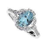 1 6 Ct Tw 09.00X07.00 Mm 14K White Gold Genuine Aqua And Diamond Ring