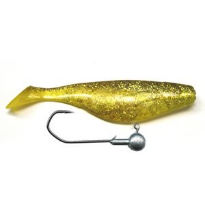 Zandershad 10cm inkl. Haken, gelb pearl gold