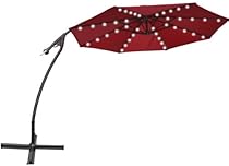 Big Sale STRONG CAMEL 9' CANTILEVER SOLAR 40 LED LIGHT PATIO UMBRELLA OUTDOOR GARDEN ALUMINIUM MARKET-BURGUNDY