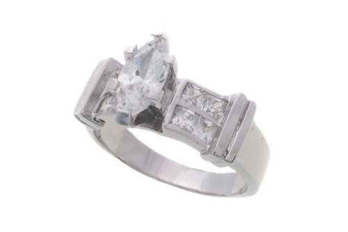 Childrens Toyshop  Jewelry : Sterling Silver Marquise Cut CZ Wedding Band Engagement Ring