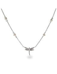 Sterling Silver Dragonfly Pendant with Pearl Chain