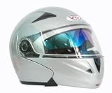 NEW DOT APPROVED VOX FLIP-UP Full Face Modular Motorcycle SNOWMOBILE Bike Helmet - SILVER - Medium