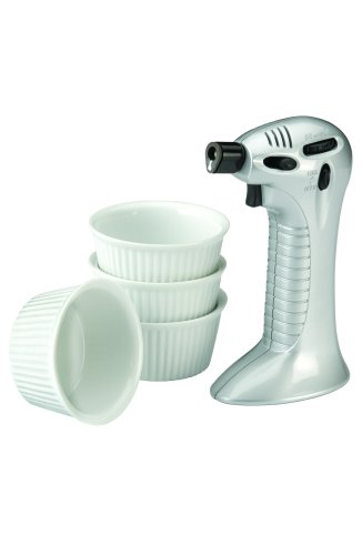 Typhoon Professional Crème Brulee Torch Set with 4 Procelain Ramekin Bowls