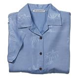 NEW Port Authority Signature - Ladies Palm Tree Jacquard Camp Shirt Dusty Blue-1X