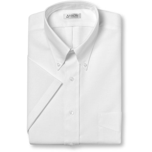Arrow Wrinkle Free Short Sleeve Oxford Solid Dres Shirt - Button Down Collar