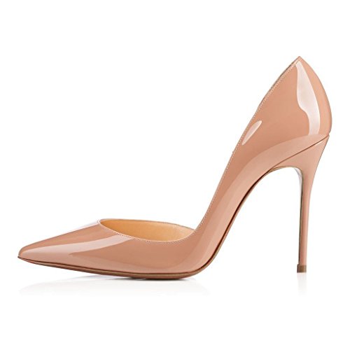 Jushee Women s MRslgedi Stiletto High Heels Closed Pointed Toe Nude Patent Dress Pumps 8 M US