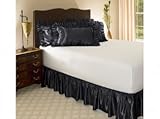 Twin Black Satin Ruffled Bed Skirt, 14" Drop