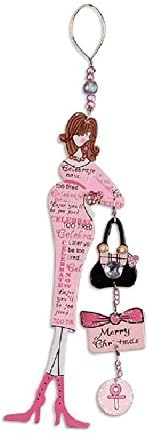 Unique Metal Pregnancy Mom to Be Ornaments (Pink Dress - Brown Hair)