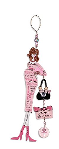 Unique Metal Pregnancy Mom to Be Ornaments (Pink Dress - Brown Hair)