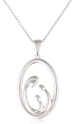 Sterling Silver Mother and Two Children Family Pendant Necklace, 18"