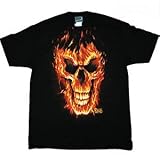 Flaming Skeleton Skull and Spine Black
