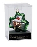2.5 Green Shamrock with Teddy Bear Face Glass Christmas Ornament #822012