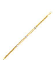 14K Two-Tone Gold Dual Wheat Chain Bracelet with Diamond Stations (.03 ct. tw.)