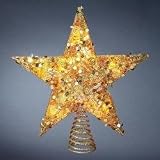LED Lighted Gold Glitter 3-Dimensional Star Christmas Tree Topper - Amber Lights