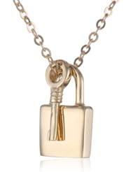 14k Gold Key and Lock Pendant Necklace, 18"