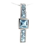 Custom Designed 5.8 Carat Sky Blue Topaz Sterling Silver Pendant Necklace, 16 Inch Chain