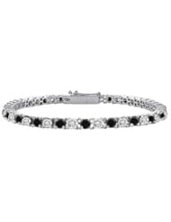 Black and White Diamond Prong-Set Tennis Bracelet 14K White Gold 1.00 CT Diamonds