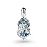 14K White Gold Genuine Oval Aquamarine and Diamond Pendant