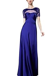 A-line Satin/Silk Cocktail Floor Length Mesh Applique Short Sleeves Evening Dress/Homecoming Dress/Pageant Dress/Prom Dress/Party Dress/Wedding Dress 