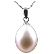Freshwater Cultured Oval Shape 10-11mm White Pearl Pendant with 18K White Gold, 16" 14K White Gold Chain