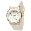 Geneva White with Gold Womens Faux Chronograph Silicone Rubber Jelly Watch with CZ Crystal Rhinestones Face Bling Bezel-WhiteGold