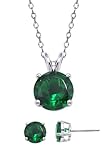 Authentic Emerald Color Cubic Zirconia Set 1.5 Carat Necklace Include 16 Inches Rolo Chain and 2 Carats Ttw Stud Earings Lowest Price Ever but Only for a Limited Time!