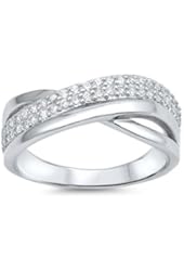 Sterling Silver CZ Simulated Diamond Infinity Lines 7MM Ring