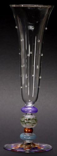 Set of 2 Mosaic Garland Hand Painted Champagne Flutes with Embossed Dots 10"