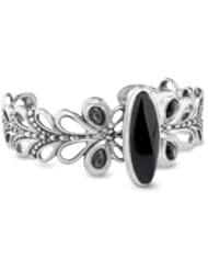 Relios Sterling Silver Black Onyx Gray Mother of Pearl Cuff Bracelet - Small