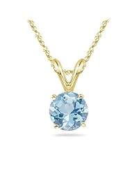 1.30 Cts of 6.5 mm AA Round Aquamarine Solitaire Pendant in 18K Yellow Gold